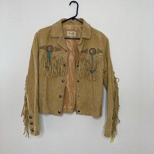 Genuine Leather Suede Scully Fringe Beaded Jacket